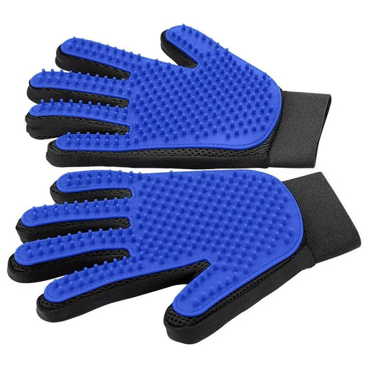 Efficient Pet Grooming Glove - Gentle Shedding Brush for Dogs, Cats, Horses, & more with Long & Short Hair - 1 Pair (Blue)