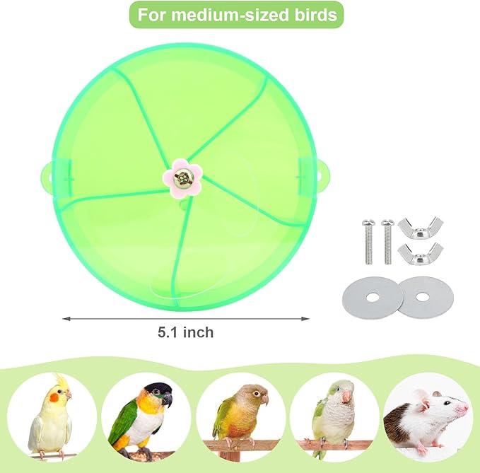 Bird Creative Foraging System Wheel Seed Food Ball Rotate Training Toy for Small and Medium Parrots Parakeet Cockatiel Conure (Green)