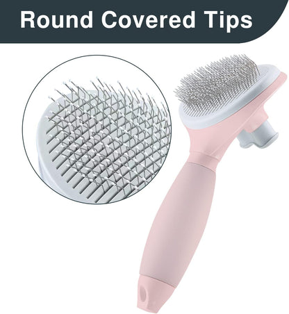 Cat Hair Brush, Soft Silicone Self Cleaning Brush for Short and Long Haired Cats, Pink Pet Grooming Comb, Cat Shedding Brushes