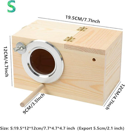 Pine Wood Parakeet Nest Box Bird House Budgie Breeding Mating Box for Lovebirds Cockatiel Parrotlets (S)