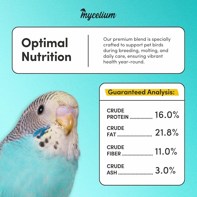 Mycelium Pet Bird Protein | High-Protein Bird Seed for Canaries, Parrotlets, Parakeets | Organic Mix with Vitamins, Nyjer, Egg, Canary & Flaxseed | Feather & Energy Support | Non-GMO 5 lb Bag