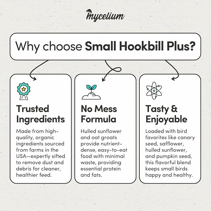Mycelium Organic Small Hookbill Plus Feed (5 LBS) | High-Protein Bird Food for Parrotlets, Lovebirds, Cockatiels & Conures | Brain & Heart Support | Omega-Rich, Vitamin-Fortified | Non-GMO, USA Made