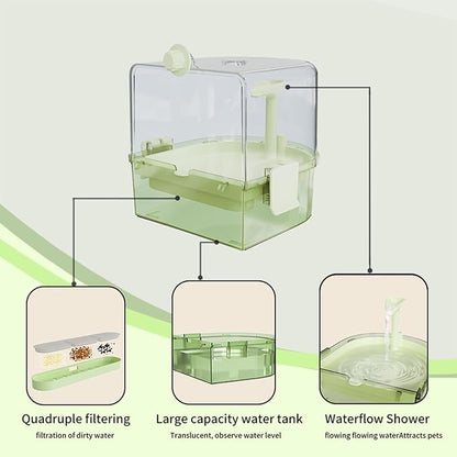 Automatic Bird Baths for Cage – Indoor Parakeet Bath with Pump, Bird Shower with 2 Modes Running Water, Bird Cage Accessory for Pet Birds Conure Budgies Cockatiels Lovebird(Green)
