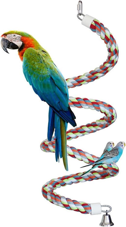 Rope Bungee Perch Bird, 83inch Kintor Pure Natural Colorful Bead Cage Chewing Toys for Small Medium Parrot (83inch)