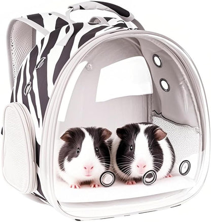Portable Small Animal Backpack with Zebra Printing, Space Capsule Bubble Pet Carrier Cage Travel for Guinea Pig, Rabbit, Hamster, Bird, Bearded Dragon, Sugar Glider, Squirrel, Tortoise, Lizard