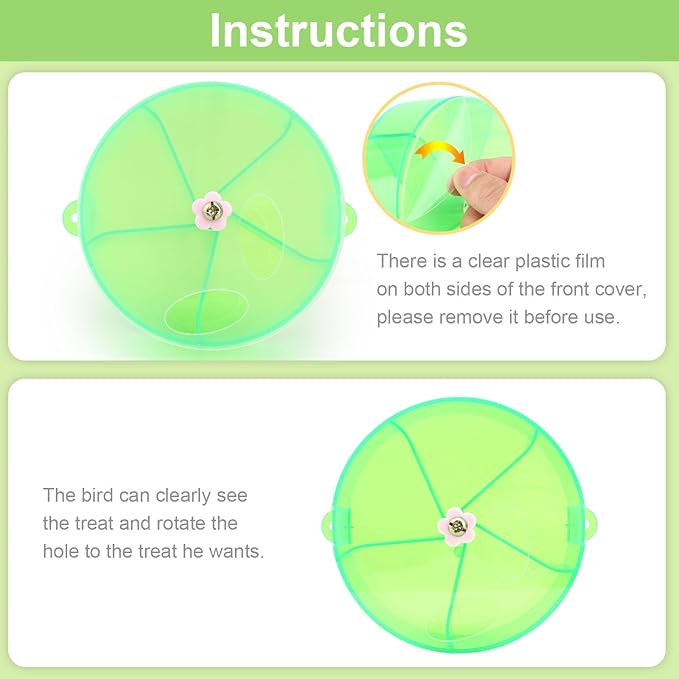 Bird Creative Foraging System Wheel Seed Food Ball Rotate Training Toy for Small and Medium Parrots Parakeet Cockatiel Conure (Green)