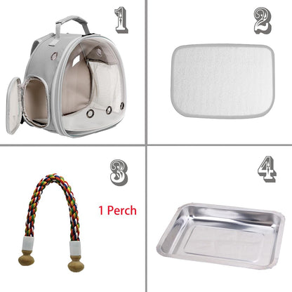 Small Bird Travel Backpack Carrier Cage, Backpack to Transport Backpack Carrier with Metal Tray Stand Perch for Parakeet Cockatiel Budgies Vet Carry Book Bag Grey