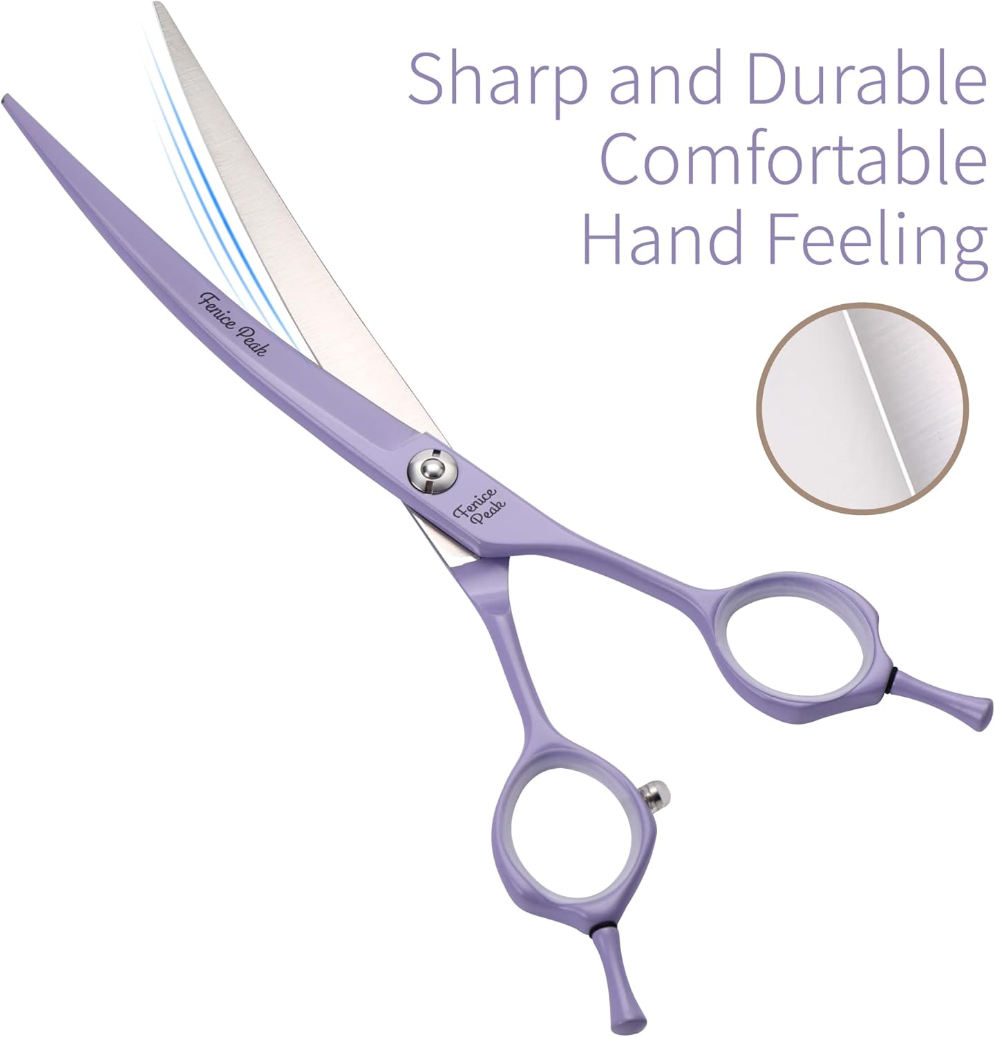 Fenice Peak Curved Dog Grooming Scissors with Violet Color Coating 440C Stainless Steel Pet Grooming Bending Shears Sharp and Durable Comfortable Engonomic Handle