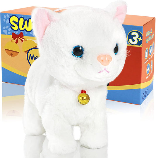 Plush Stuffed Animal Interactive Cat, LED Robotic Barking Meow Kitten Touch Control, Electronic Cat Pet, Robot Kitty Toys, Animated Toy Cats for Girls Baby Kids