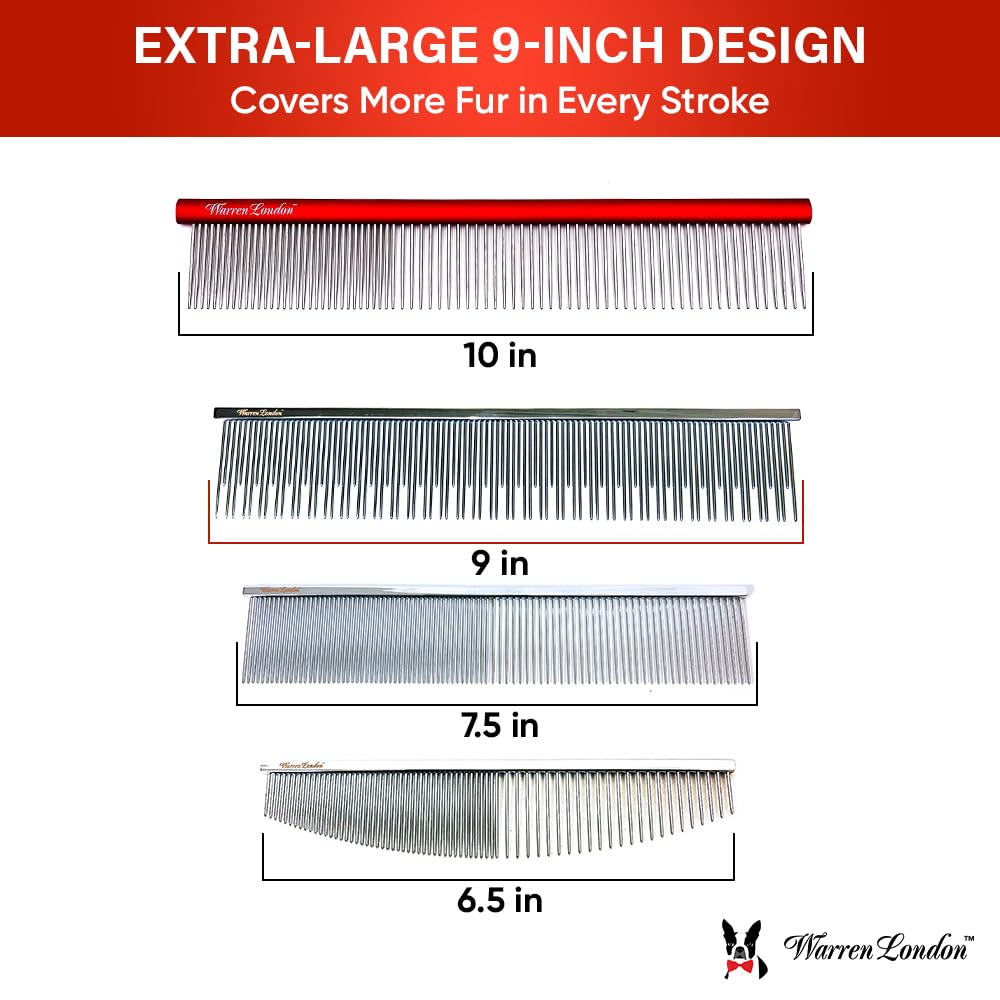 Warren London Carding Pro XL Comb 9in | Copper Grooming Comb with Dual-Length Teeth | Removes Undercoat, Loose Fur, and Dander | Groom like a Professional