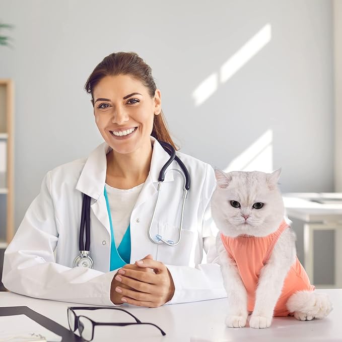 Avont Cat Recovery Suit - Kitten Onesie for Cats After Surgery, Cone of Shame Alternative Surgical Spay Suit for Female Cat, Post-Surgery or Skin Diseases Protection -Coral(M)