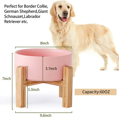 Petygooing Pink Elevated/Raised Ceramic Dog Bowl for Medium and Large Breeds, Dog Food Water Dish with Stand,Pet Feeding Bowl with Anti Slip Rubber Large Dogs(1800ml 7.6 Cups)