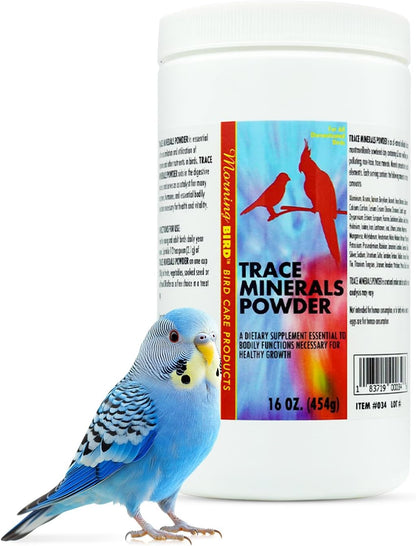 Morning Bird Trace Minerals Powder 16 Oz – Complete Mineral Supplement for Birds – Promotes Energy, Metabolism & Enzyme Activity – Easy to Mix for Daily Vitamin Support.