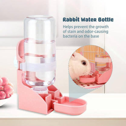Rypet Rabbit Water Bottle No Drip - 17oz Hanging Water Fountain Automatic Dispenser Pet Cage Water Feeder for Bunny Chinchilla Guinea Pig Hedgehog Ferret Pink
