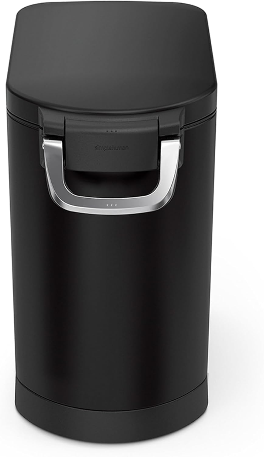 simplehuman 25 Liter, 27 lb / 12.2 kg Medium Pet Food Storage Container for Dog Food, Cat Food, and Bird Feed, Alloy Steel, Matte Black