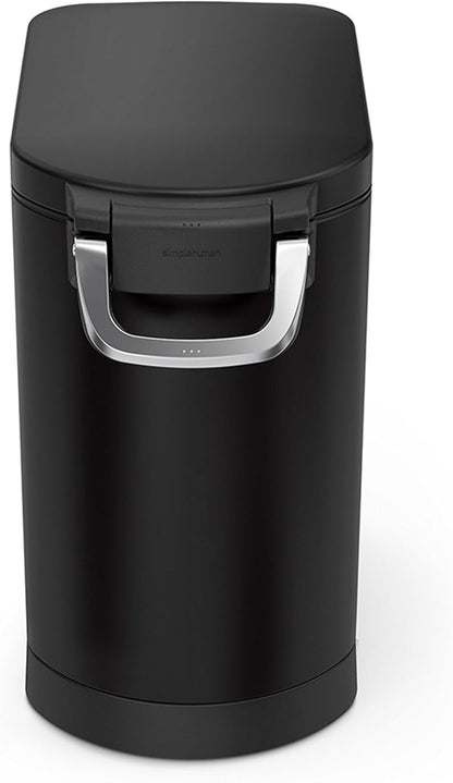 simplehuman 25 Liter, 27 lb / 12.2 kg Medium Pet Food Storage Container for Dog Food, Cat Food, and Bird Feed, Alloy Steel, Matte Black