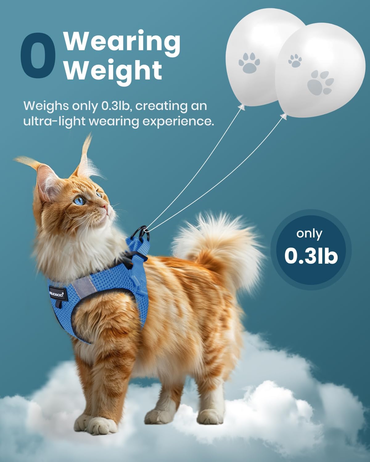 FAYOGOO Cat Harness and Leash Set | Upgrade Step-in Escape Proof Harness | Lightweight Soft Vest, No-Choke Design for Walking, Travel, Camping (Tranquil Teal)