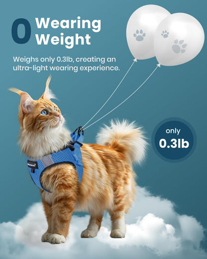 FAYOGOO Cat Harness and Leash Set | Upgrade Step-in Escape Proof Harness | Lightweight Soft Vest, No-Choke Design for Walking, Travel, Camping (Tranquil Teal)