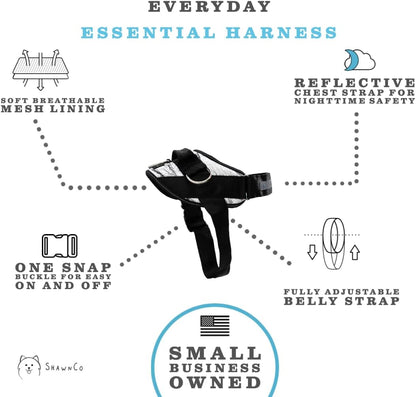 ShawnCo Essential Dog Harness, No-Pull Pet Vest with 3 Leash Clips, No Choke, Reflective, Adjustable and Padded, for Easy Walking and Training for Small, Medium and Large Dogs (White Marble, S)