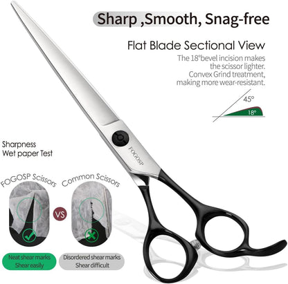 Professional Dog Grooming Scissors Straight 7.5" Pet Grooming Shears for Cutting Small Dogs Cat Thick Hair Japan 440C Stainless Steel Right Handed(7.5in Straight,Black)