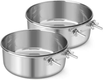 Dog Bowl Stainless Steel Dog Bowls Pet Hanging Food Water Bowl Cage Feeding Cup Feeder for Dogs Cats Rabbits Birds Small Animal (X-Large (2pcs)