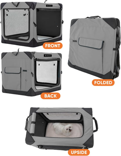 Owleys Dog Crates for Small Dogs – 27.5" L x 20" W x 20.5" H Pop Up Kennel for Medium Dogs, Portable Indoor Pet Crate - Portable with Mesh Windows - Grey Color