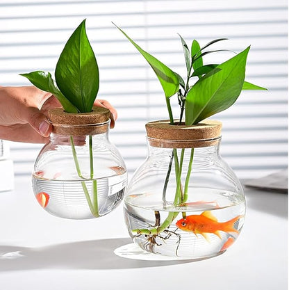 Small Fish Bowl, Cute Betta Tank, High Clear Fish Glass Bowl, Desktop Mini Aquarium Vases for Betta Fish and Hydroponic Plants, Plants Propagation Station, Home Office Table Decorations