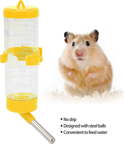 Hamsters Water Bottle Automatic No Drip Hanging Water Feeder Dispenser for Small Animals Guinea Pig Rat Rabbit Dwarf Gerbil Chinchilla(Yellow 125ML)