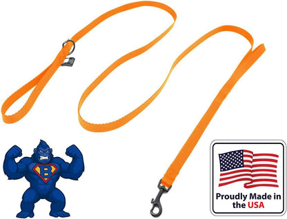 Dog Leash for Teacup Toy Minature and Small Dogs Primary & Traffic Handle The Bulk Multiple Sizes & Colors 5/8” Width Nylon Proudly Made in The USA (Hot Orange, 6 Foot)
