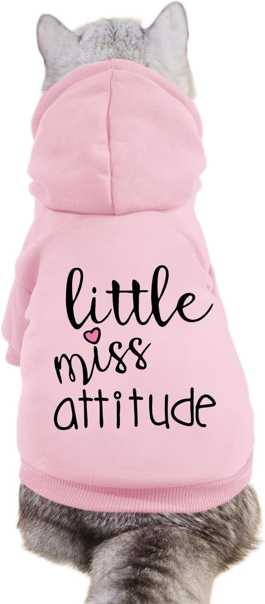 Cat Hoodies for Cats Puppy Pet Clothes Cat Apparel Little Miss Attitude Print Dog Hoodie for Small Medium Dogs Outfits for Kittens(Pink,XL)