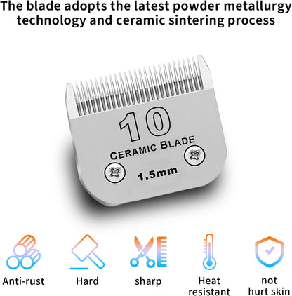3 Pack 10# Detachable Pet Dog Grooming Ceramic Blades,Compatible with Andis,Oster A5,Wahl KM-10 Series,Size #10 Blade 1/16-Inch 1.5MM Cut Length