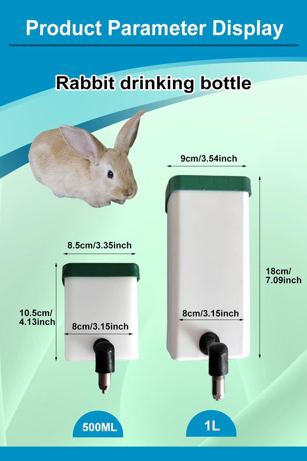 Rabbit Drinker 1000 ml No Drip Small Animal Water Bottle 1L Nipple Drinking Bottle for Rodent Bunny/Ferret/Hamster/Guinea Pig Chicken Pet (1L)