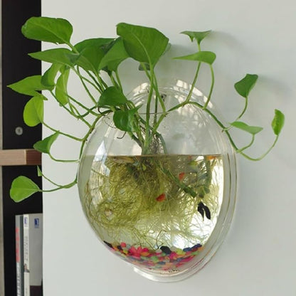 Wall Fish Bowl, 9 inch Hanging Propagation Plant Pot Acrylic Wall Mounted Fish Tank Bubble Vase Flower Container for Hydroponic Plants Home Office Garden Wedding Decor