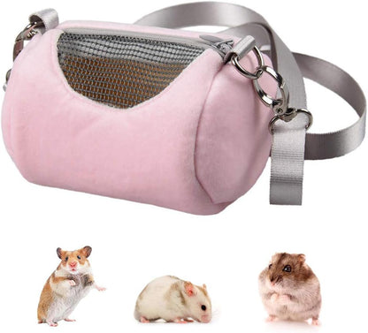 Dwarf Hamster Carrier Bag Portable Cylinder Warm Outdoor Bag with Adjustable Single Shoulder Strap (Pink)