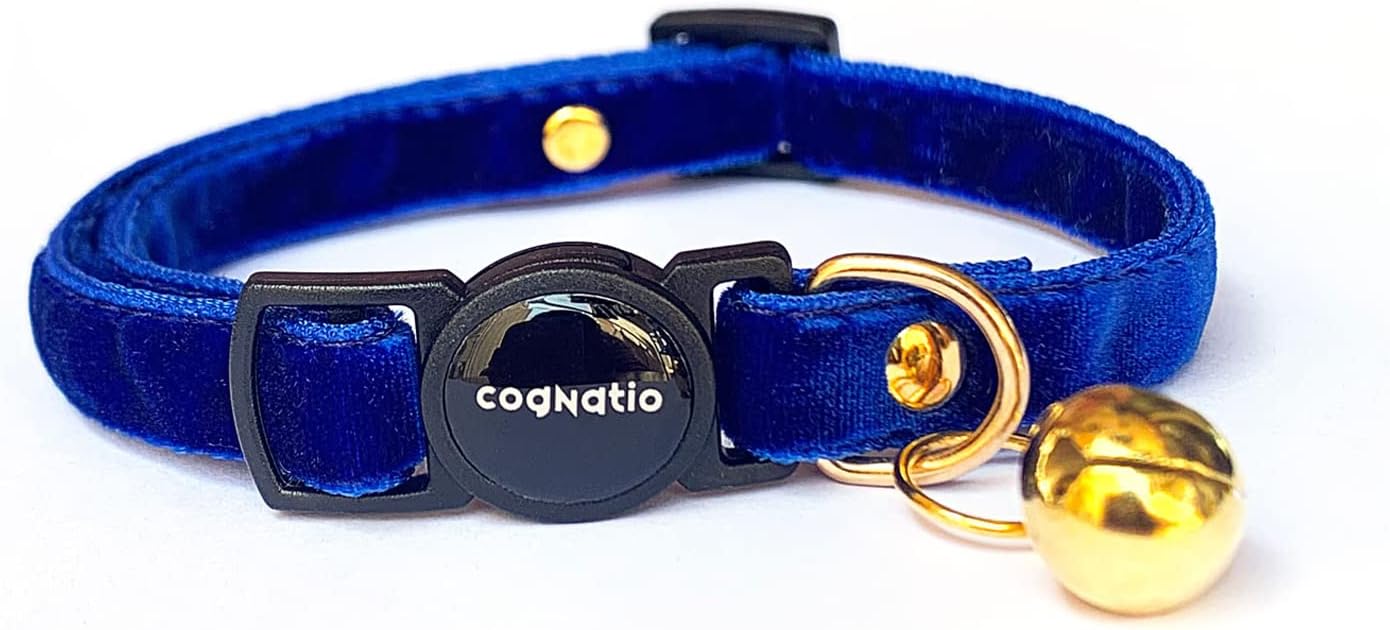 Safety Quick Release Cat Collars,Double Velvet with Bell Available in a Range Colors,Perfect for Your Kitty, Adjustable 20-30 cm (20-30cm, Navy Blue)
