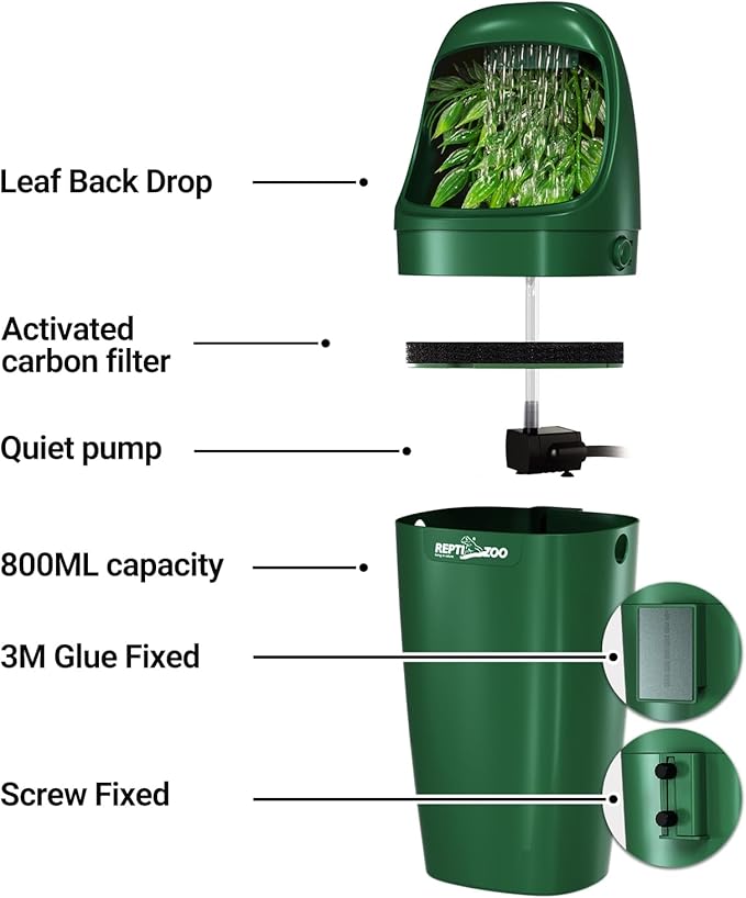 REPTIZOO Reptile Waterfall Automatic Reptile Drinking Fountain Water Dispenser, Chameleon Water Fountain Water Dripper for Bearded Dragon Iguana Frog Gecko