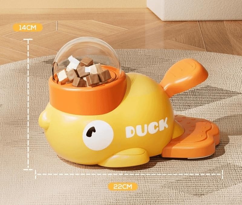 Cat Dog Automatic Feeder, Yellow Duck Shaped Pet Food Dispenser, Healthy Diet Pet Feeder,Slow Feeder Puzzle Toy, Press and Rotate to Dispense Food;