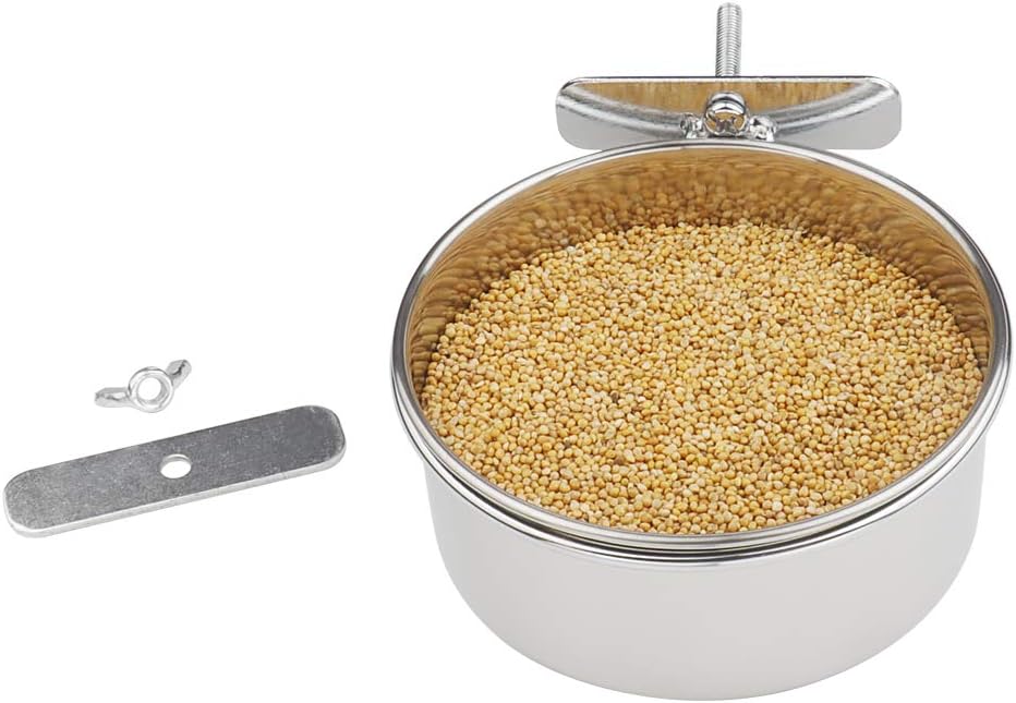 2-Pack Bird Parrot Feeding Cups with Clamp, Stainless Steel Food Water Bowls Dish for Small Animal, Chinchilla, Ferret, Cockatiel, Conure, Parakeet