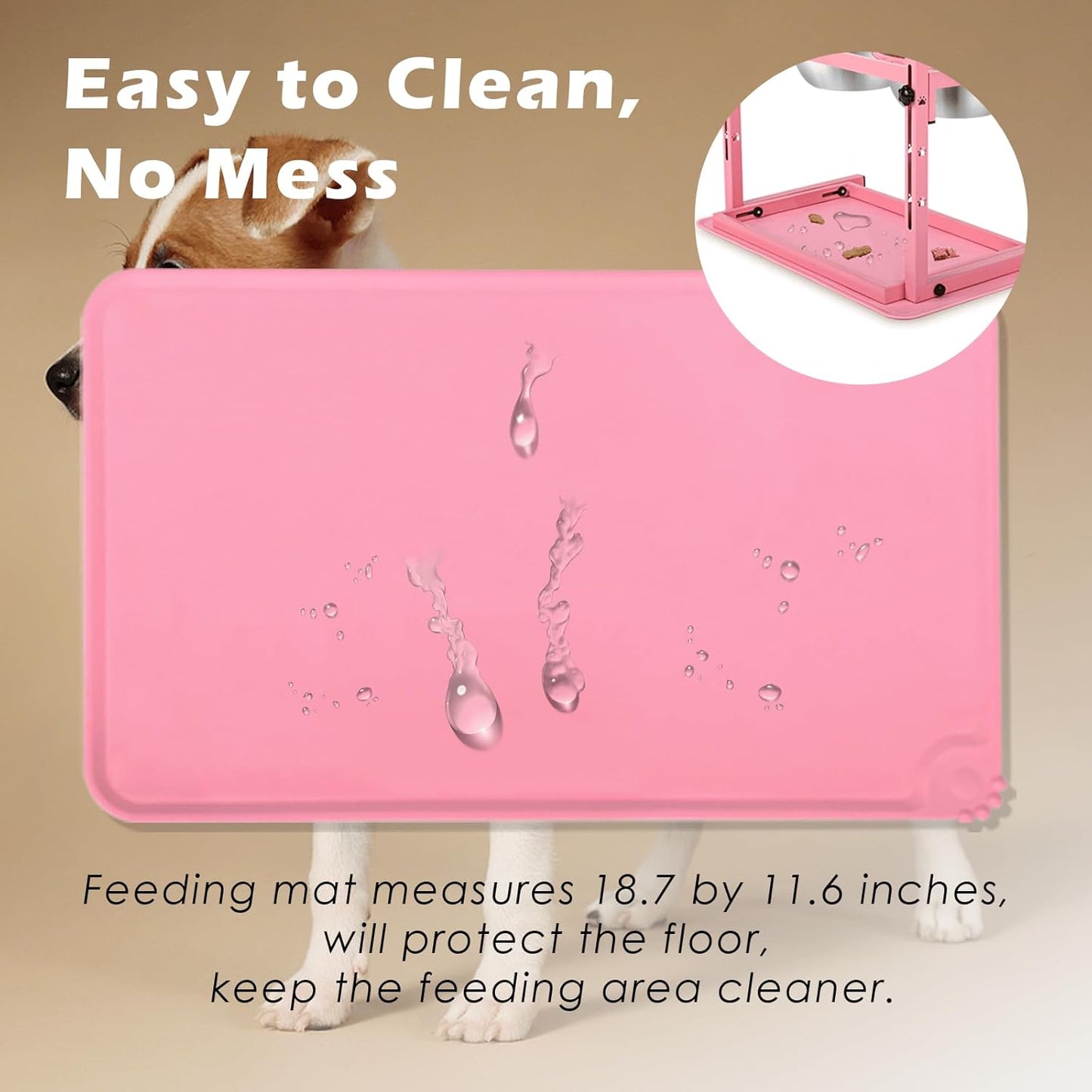 SHAINFUN Pink Elevated Dog Bowl Stand with Two 1700ml Stainless Steel Food Bowls, Slow Feeder and Spill Proof Mat, Adjustable Feeder for Large, Medium and Small Dogs