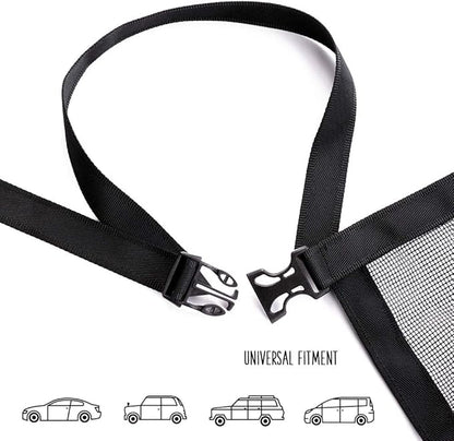 Dog Car Net Barrier - Universal Fit Sturdy Mesh, Easy to Install, Convenient for Air Conditioning, Easy to Clean & with Flexible Bungee Cords for Seat Movement