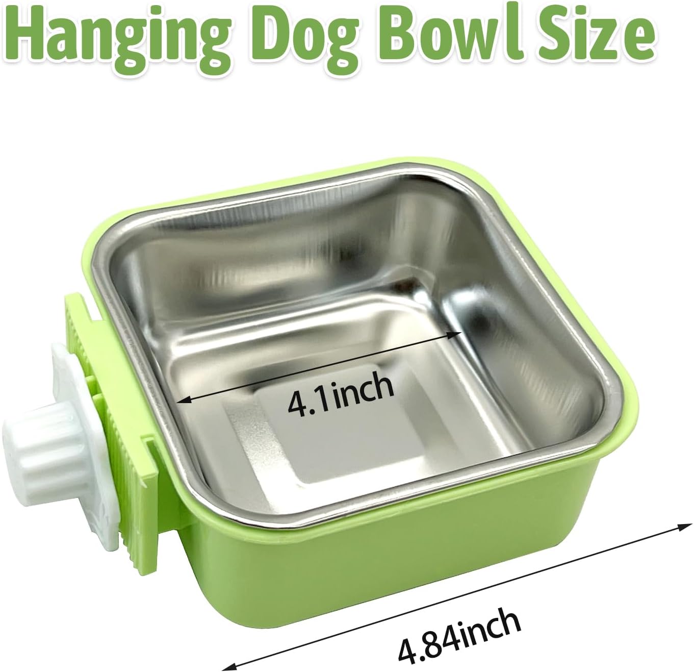 kathson Crate Dog Bowl, Removable Stainless Steel Hanging Pet Kennel Cage Bowl Food & Water Feeder Coop Cup for Puppy, Cat, Rabbit, Guinea Pigs 2pcs Small Square(Blue, Green)