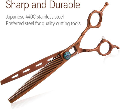Thinning Shears for Dogs 58 Teeth 7.5'' Professional Blending Thinner Scissors for Dog Pet Sharp and Durable For Right Handed Groomers(7.5,Chocolate Thinner)