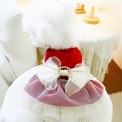 ANIAC Retro Dog Tulle Dress with Leash Ring Spring Summer Girl Puppy Clothes for Small Dog Cat Apparel Formal Pet Prom Dress for Christmas Wedding Birthday Valentines (Red, X-Small)