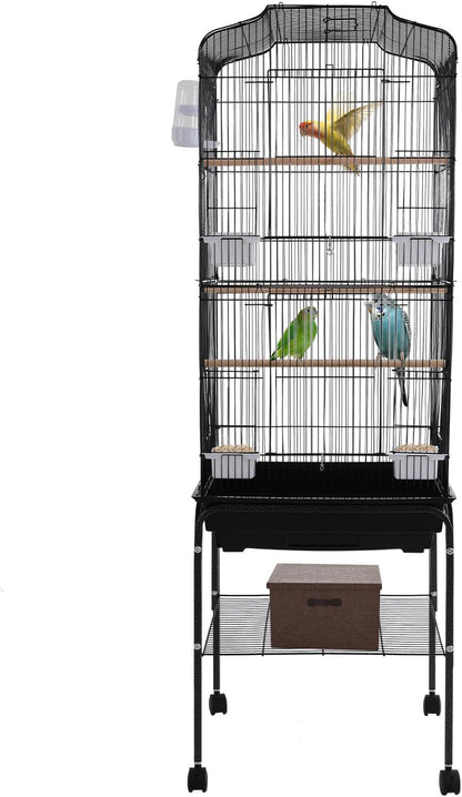 Extra Large Bird Cage, 54" Rolling Breeding Flight Bird Cages w/ 360° Wheels, Open Play Top Bird Cage with Detechable Stand for Parrots, Caiques, Macaw (Black)