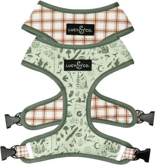 Lucy & Co. Cute Reversible Dog Harness Walking Halter - Best Designer Pet Harnesses for XS - XL Dogs - Padded Adjustable Vest for Easy Walking-Medium-Green Outdoor Plaid