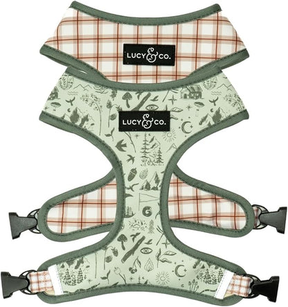 Lucy & Co. Cute Reversible Dog Harness Walking Halter - Best Designer Pet Harnesses for XS - XL Dogs - Padded Adjustable Vest for Easy Walking-X-Small-Green Outdoor Plaid