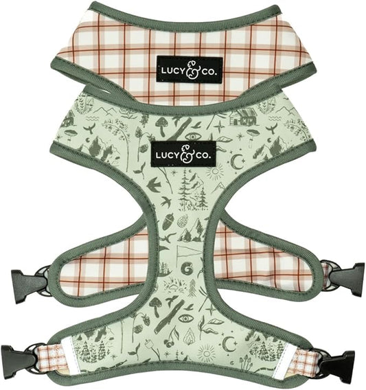 Lucy & Co. Cute Reversible Dog Harness Walking Halter - Best Designer Pet Harnesses for XS - XL Dogs - Padded Adjustable Vest for Easy Walking-Large-Green Outdoor Plaid