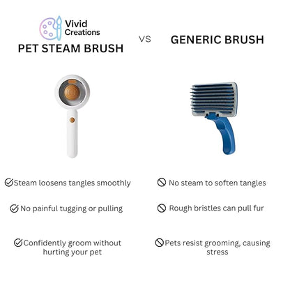 Steam Pet Brush for Dogs & Cats – Self-Cleaning Cat Brush with Steam, Pet Steamer Grooming Tool for Shedding, De-Shedding Hair Removal Comb & Massage for Pets by Vivid Creations