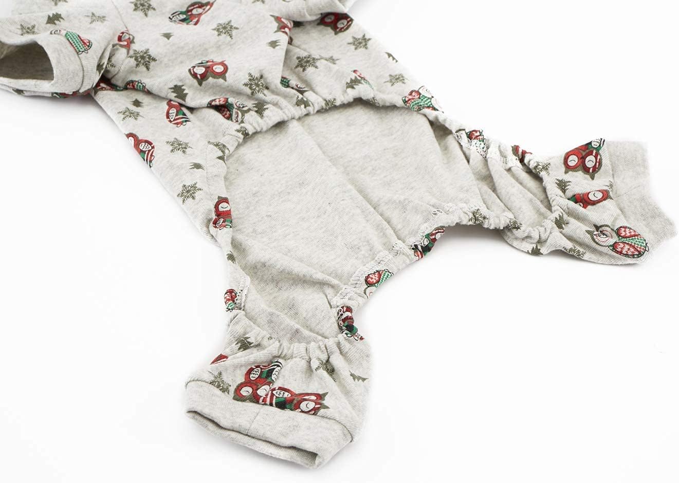 Lanyarco Cute Owl Christmas Tree Xmas Cotton Pet Dog Pajamas Jumpshit for Medium Dogs, Large Grey Back Length 20"