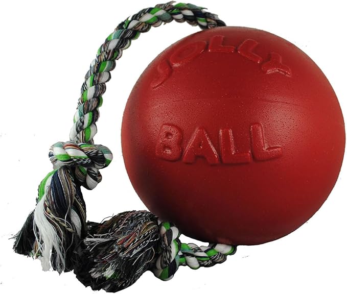 Jolly Pets Romp-n-Roll Rope and Ball Dog Toy, 4.5 Inches/Small, Blue (645 BL), for Small Breeds